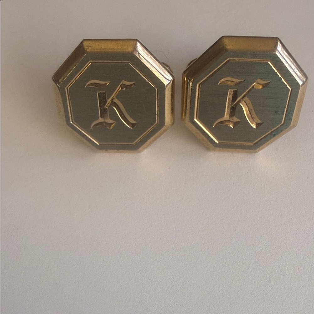 Gold Octagonal Cufflinks With 'K' Initial - image 1